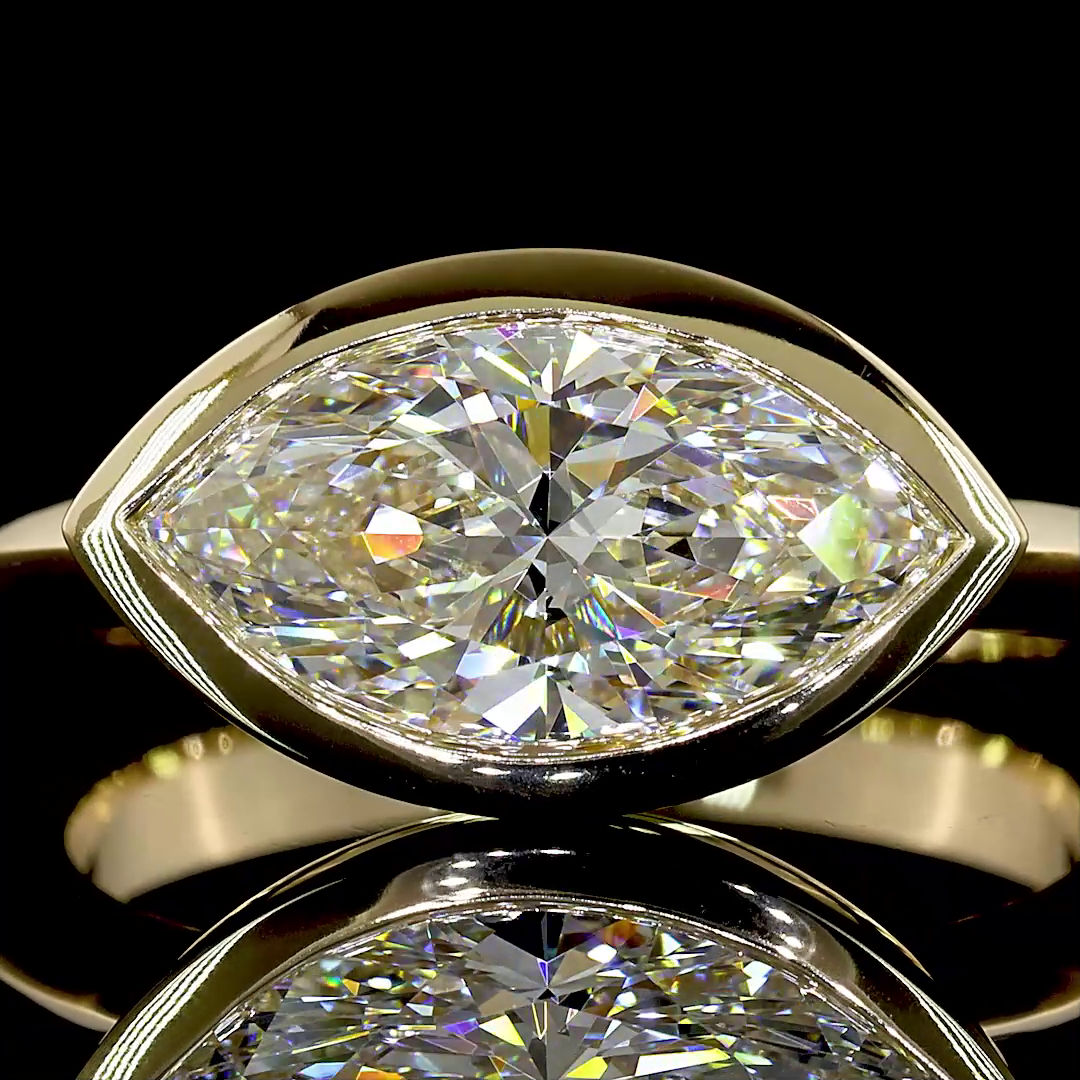 Lab-Grown 2.06 Carat Marquise E-VVS2 Diamond 14K Yellow Gold Solitaire Ring
