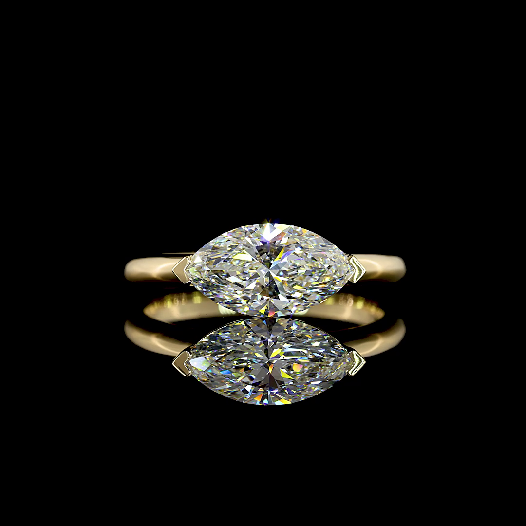 Lab-Grown 1.5 Carat Marquise F-VVS2 Diamond 14K Yellow Gold Solitaire Ring