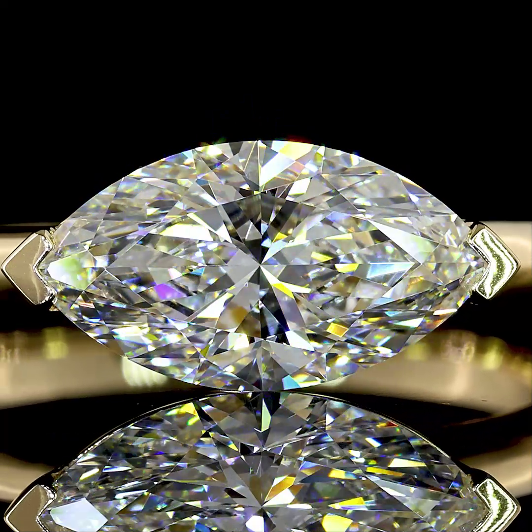 Lab-Grown 1.5 Carat Marquise F-VVS2 Diamond 14K Yellow Gold Solitaire Ring