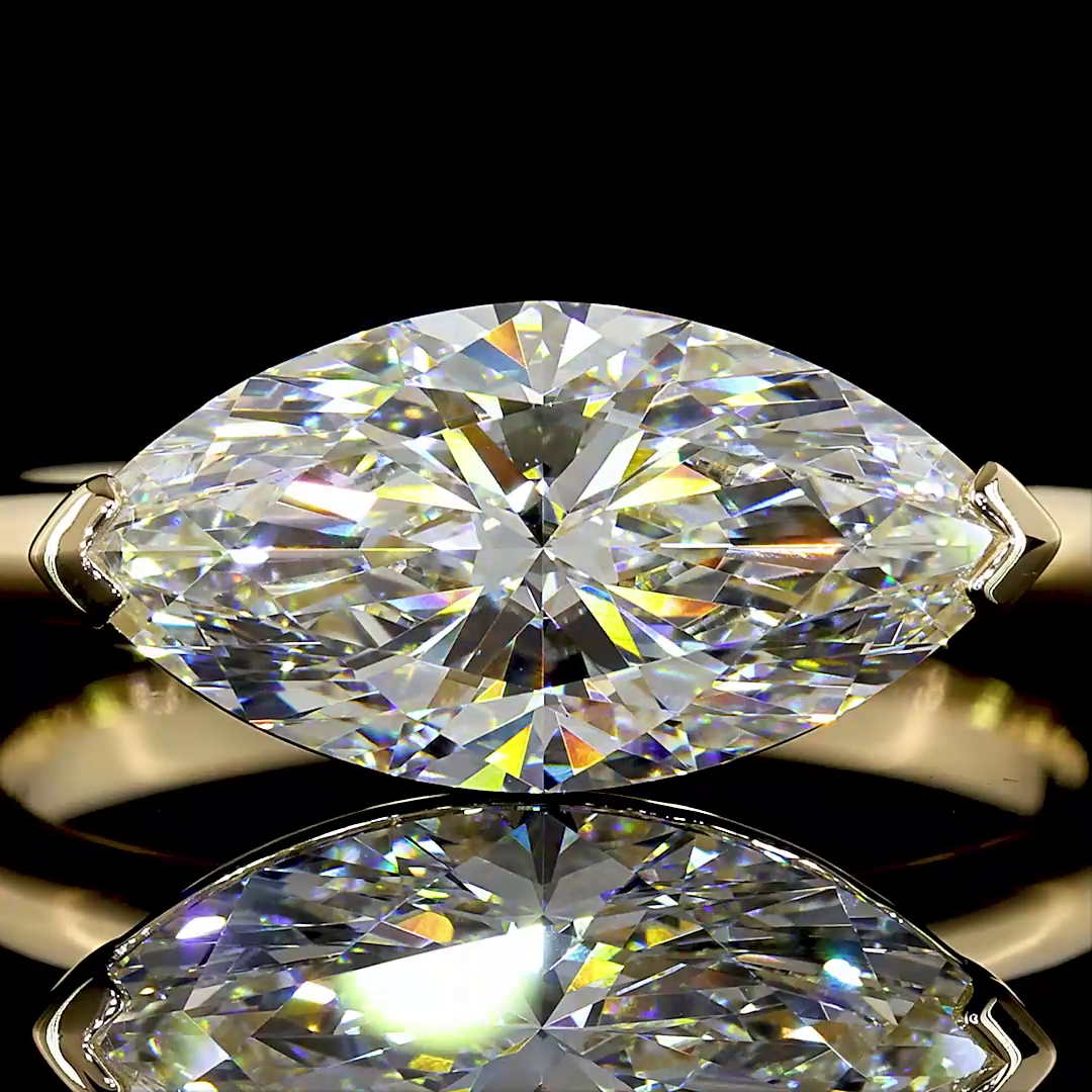 Lab-Grown 2.59 Carat Marquise F-VVS2 Diamond 14K Yellow Gold Solitaire Ring
