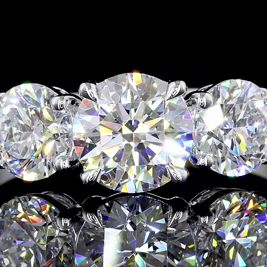 Lab-Grown 1.59 Carat Round D-VS1 Diamond Platinum 3 Stones Ring