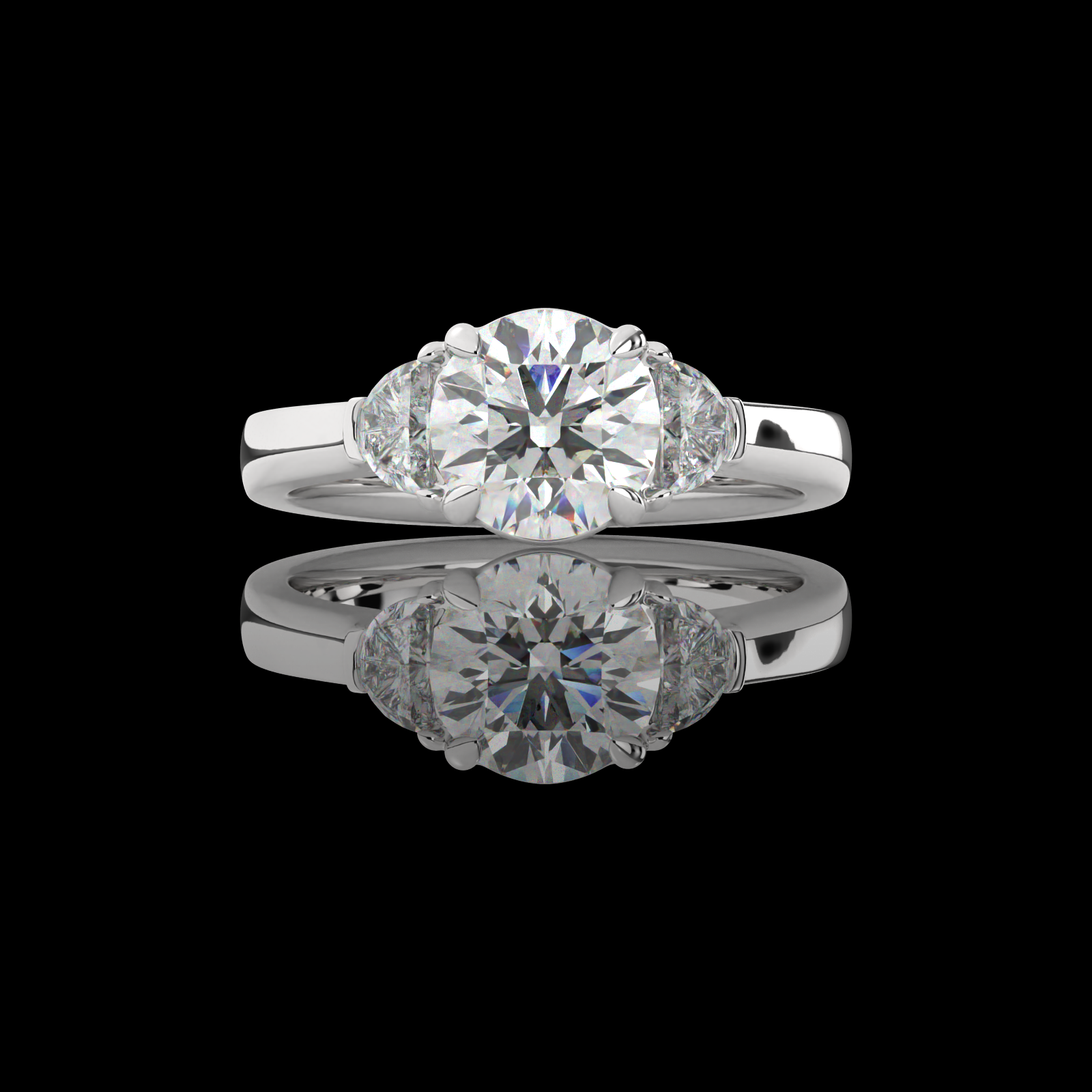 Lab-Grown 1.81 Carat Round E-VS1 Diamond 14K White Gold 3 Stones Ring