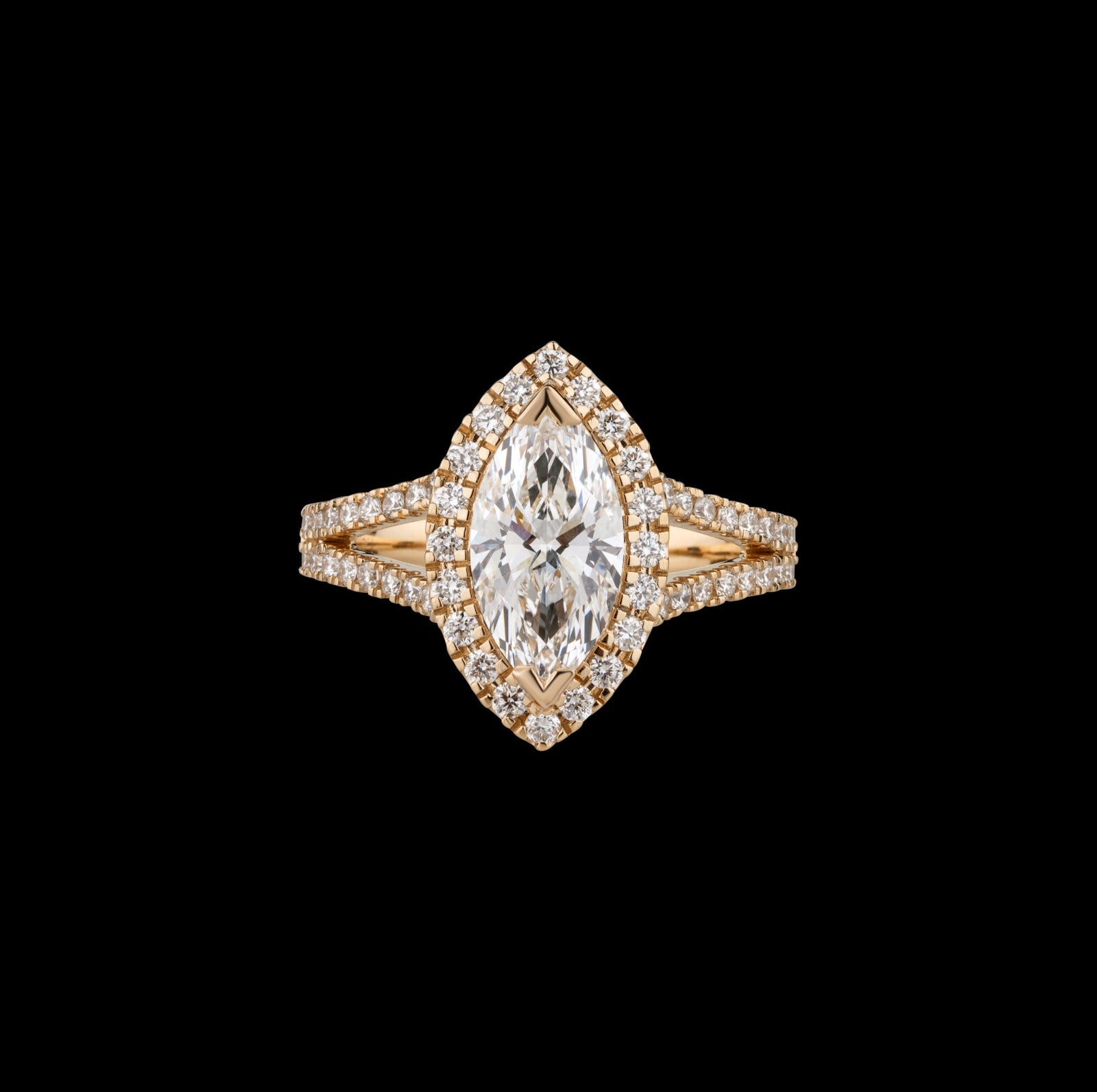 Lab-Grown 1.44 Carat Marquise E-VS2 Diamond 14K Yellow Gold Split Shank Ring