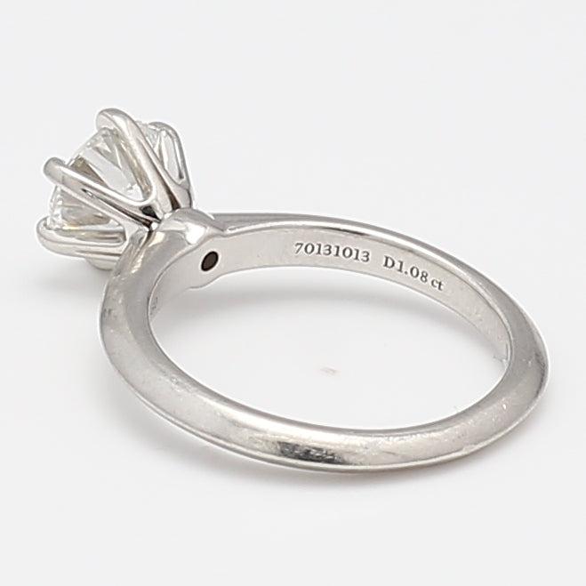Tiffany & Co 1.08 Carat Round Brilliant G SI1 Diamond Platinum Engagement Ring