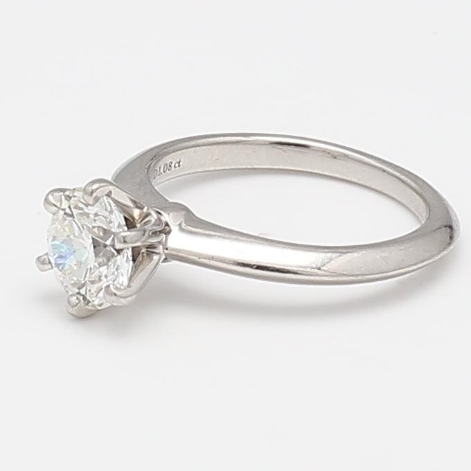 Tiffany & Co 1.08 Carat Round Brilliant G SI1 Diamond Platinum Engagement Ring