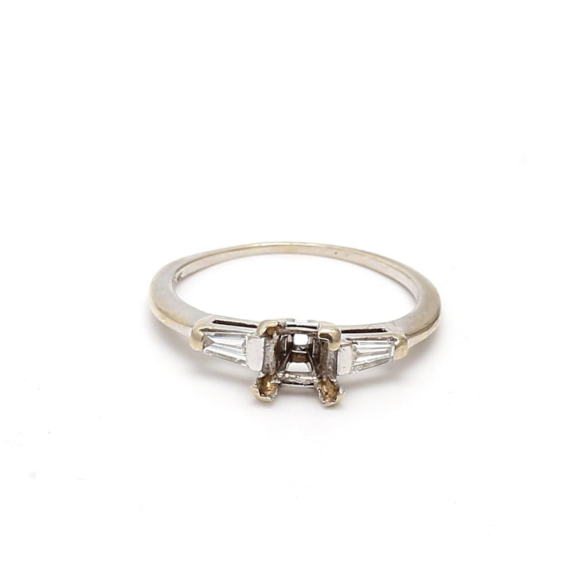 0.20 Carat Tapered Baguette Shape Diamond 14 Karat White Gold Semi Mount Ring