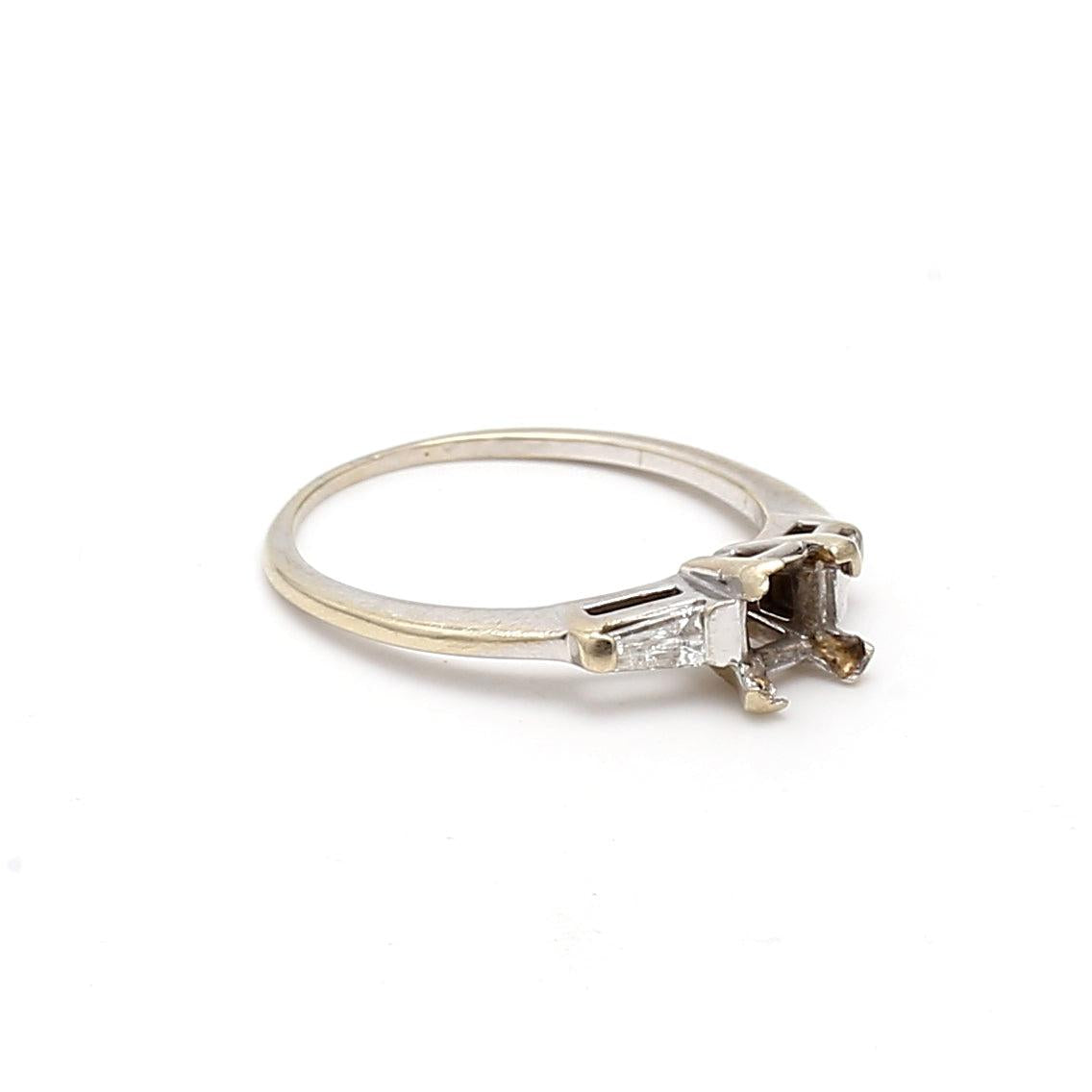0.20 Carat Tapered Baguette Shape Diamond 14 Karat White Gold Semi Mount Ring
