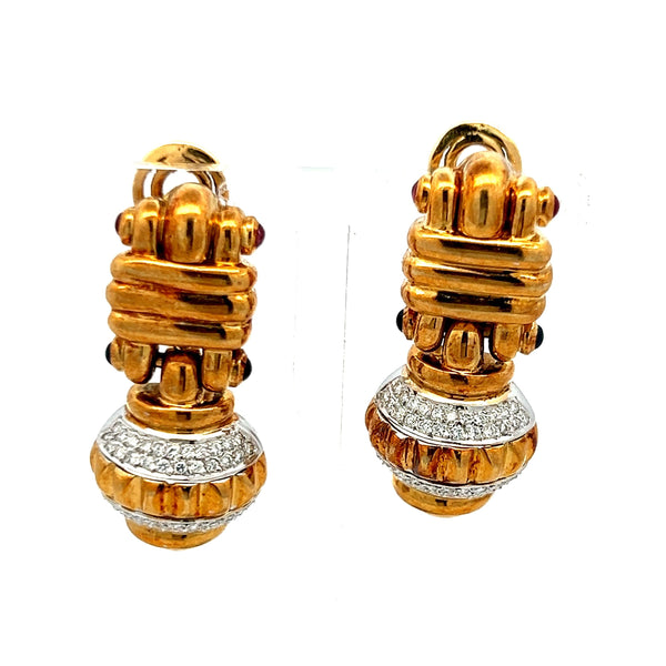 0.23 Carat Diamond 0.12 Carat Ruby 0.12 Carat Sapphire 18K Gold Clip On Earrings