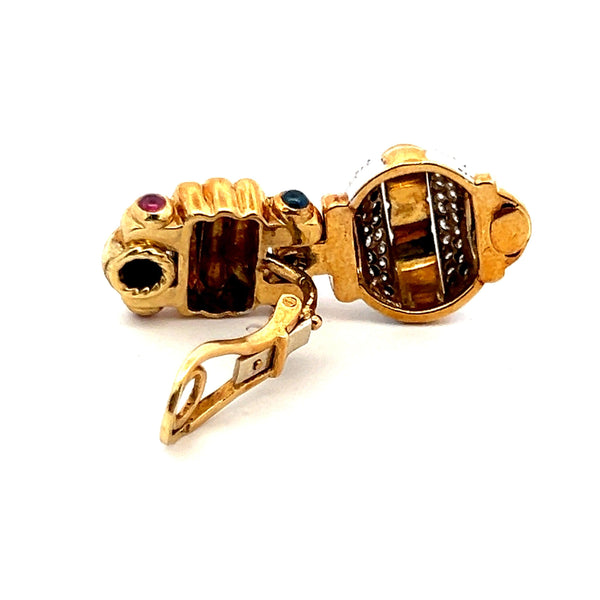 0.23 Carat Diamond 0.12 Carat Ruby 0.12 Carat Sapphire 18K Gold Clip On Earrings