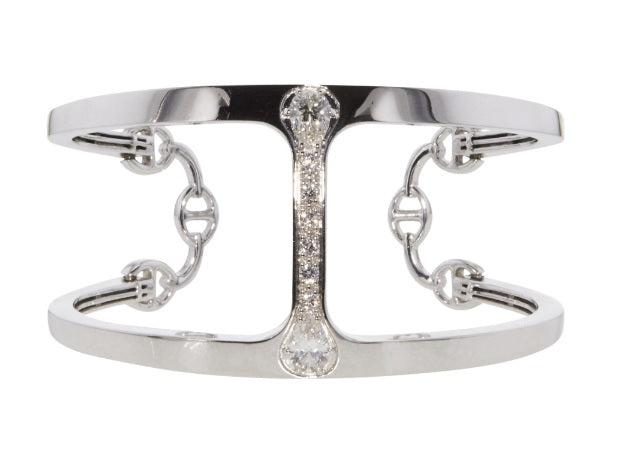 0.45 Carat Round Brilliant I-VS2 Diamond 18 Karat White Gold Cuff Bracelet