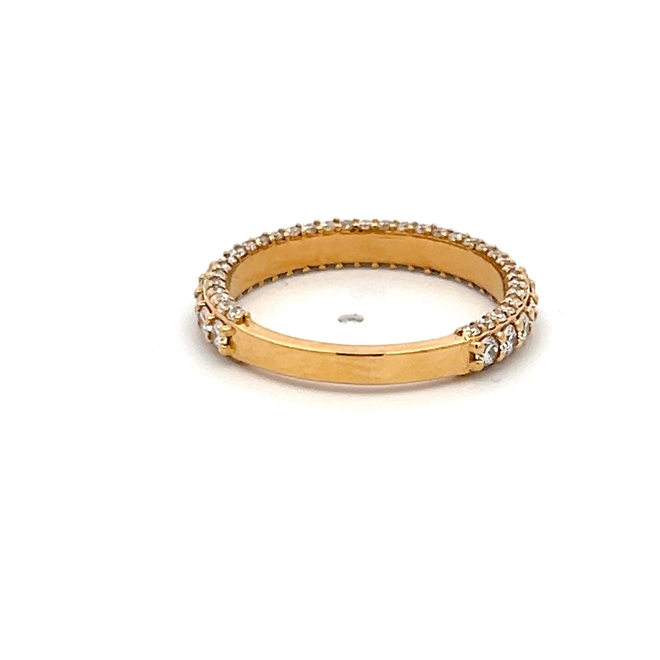 0.65 Carat Round Brilliant F VS2 Diamond 18 Karat Yellow Gold Band Ring