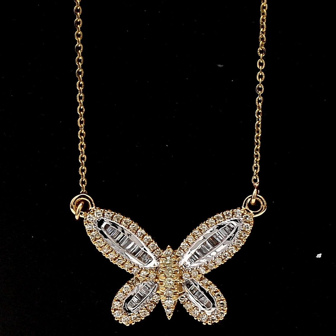 0.75 Carat Baguette Shape H VS2 Diamond 14 Karat Yellow Gold Pendant Necklace