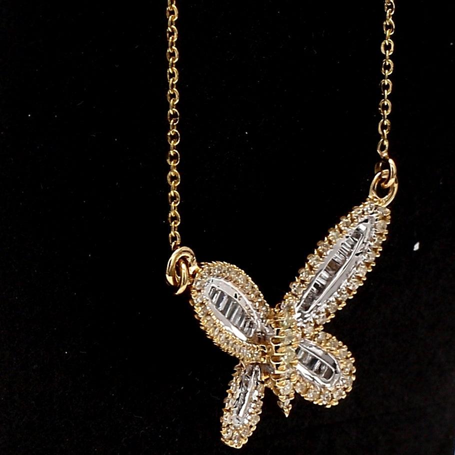 0.75 Carat Baguette Shape H VS2 Diamond 14 Karat Yellow Gold Pendant Necklace