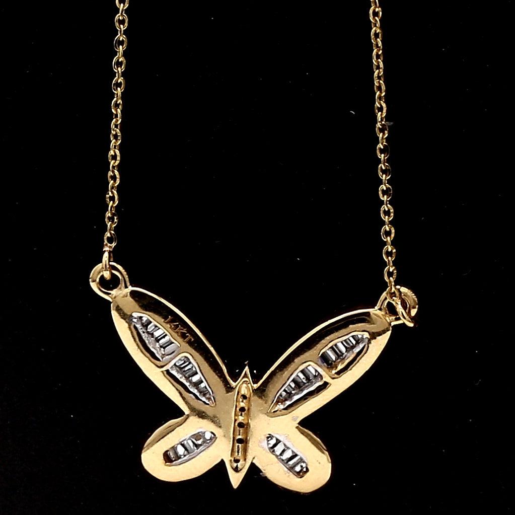 0.75 Carat Baguette Shape H VS2 Diamond 14 Karat Yellow Gold Pendant Necklace