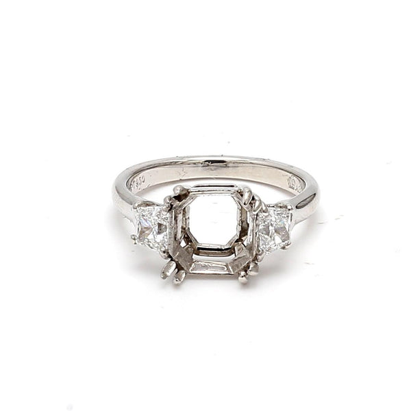 0.78 Carat Trapezoid Shape F-E VS2 Diamond Platinum Semi Mount Ring
