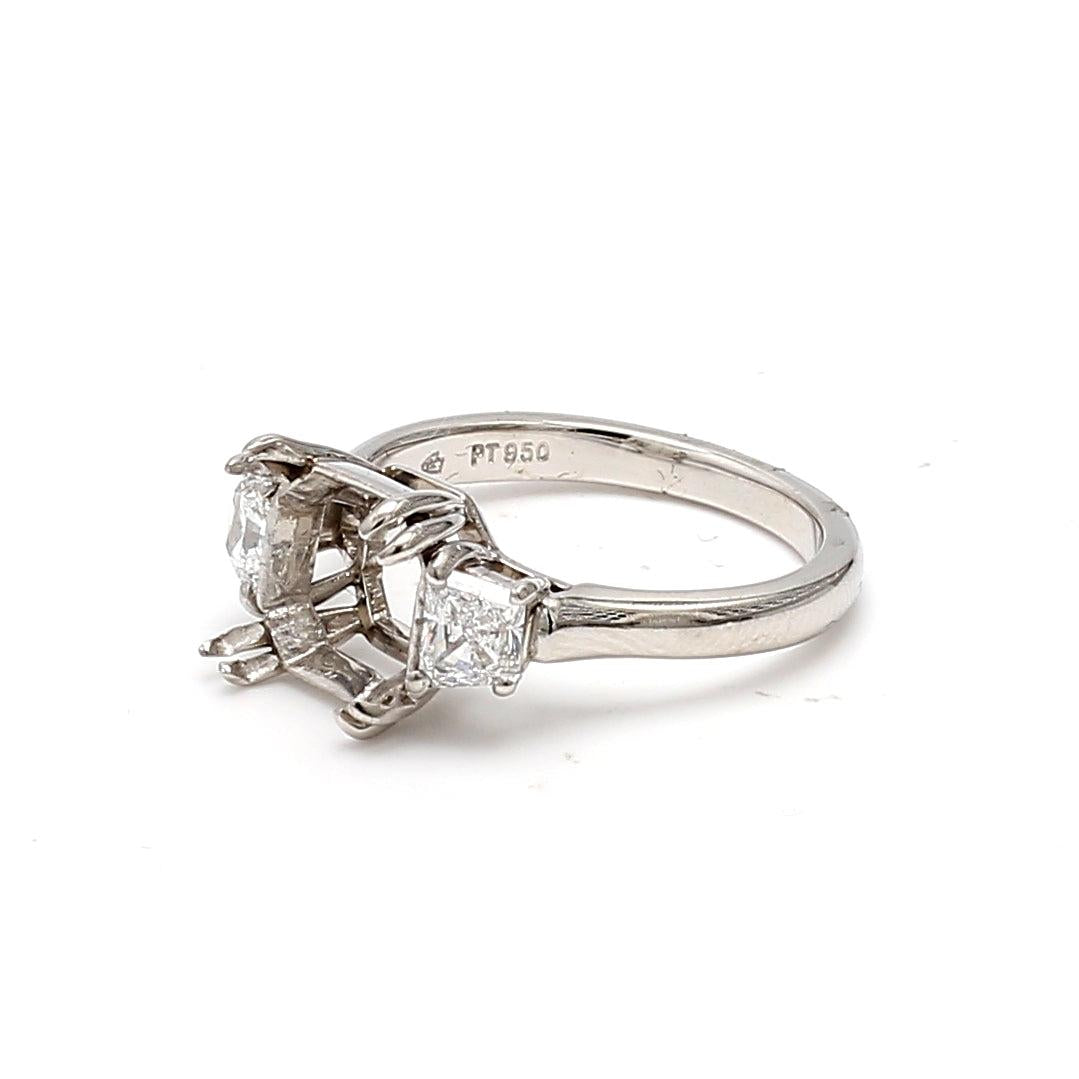 0.78 Carat Trapezoid Shape F-E VS2 Diamond Platinum Semi Mount Ring