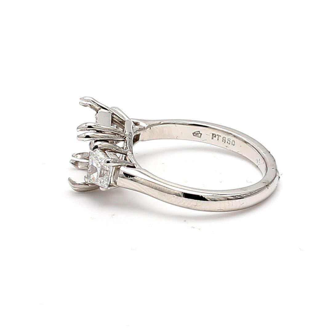 0.78 Carat Trapezoid Shape F-E VS2 Diamond Platinum Semi Mount Ring