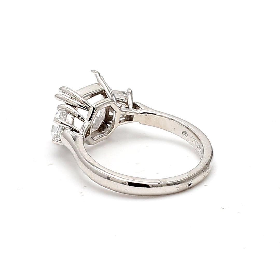 0.78 Carat Trapezoid Shape F-E VS2 Diamond Platinum Semi Mount Ring