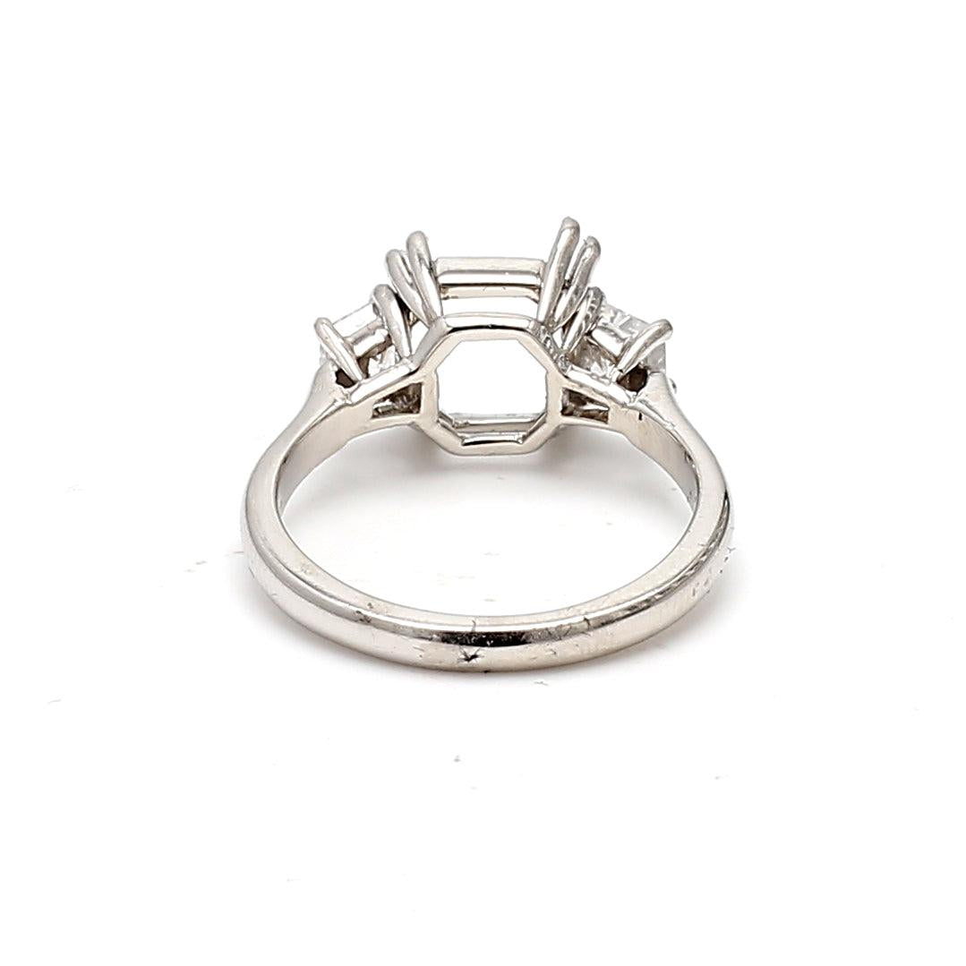 0.78 Carat Trapezoid Shape F-E VS2 Diamond Platinum Semi Mount Ring
