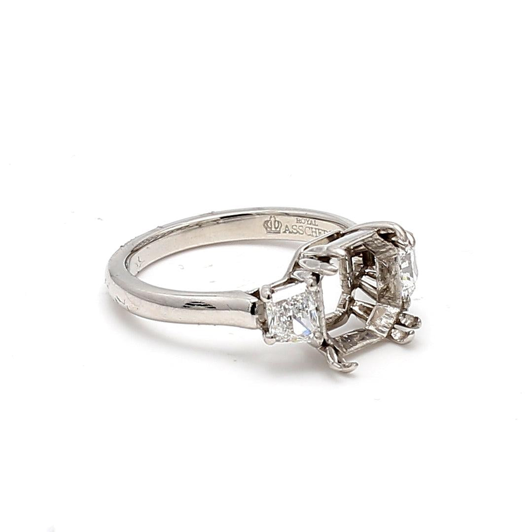 0.78 Carat Trapezoid Shape F-E VS2 Diamond Platinum Semi Mount Ring