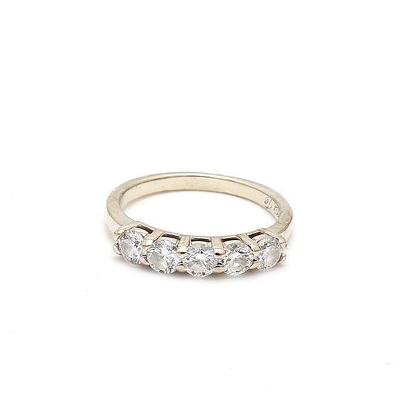 0.80 Carat Round Brilliant H SI1 Diamond 14 Karat White Gold Band Ring