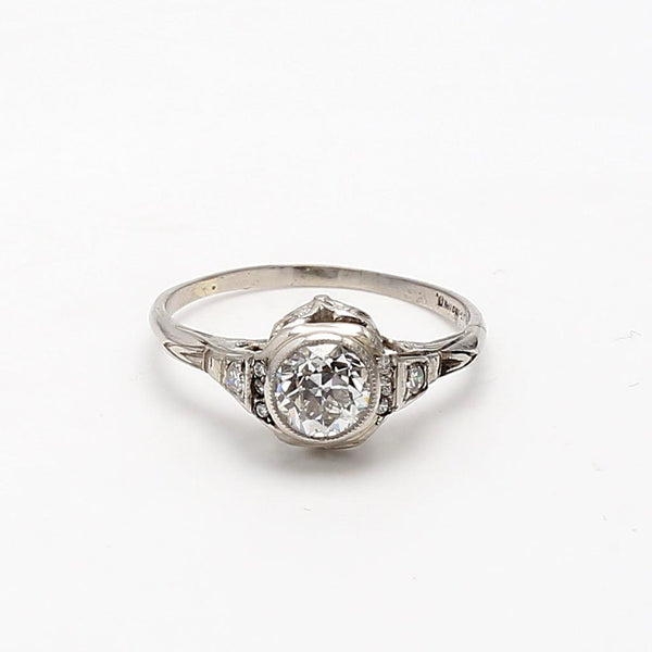 0.82 Carat Old European Cut G VS1 Diamond Platinum Art Deco Ring