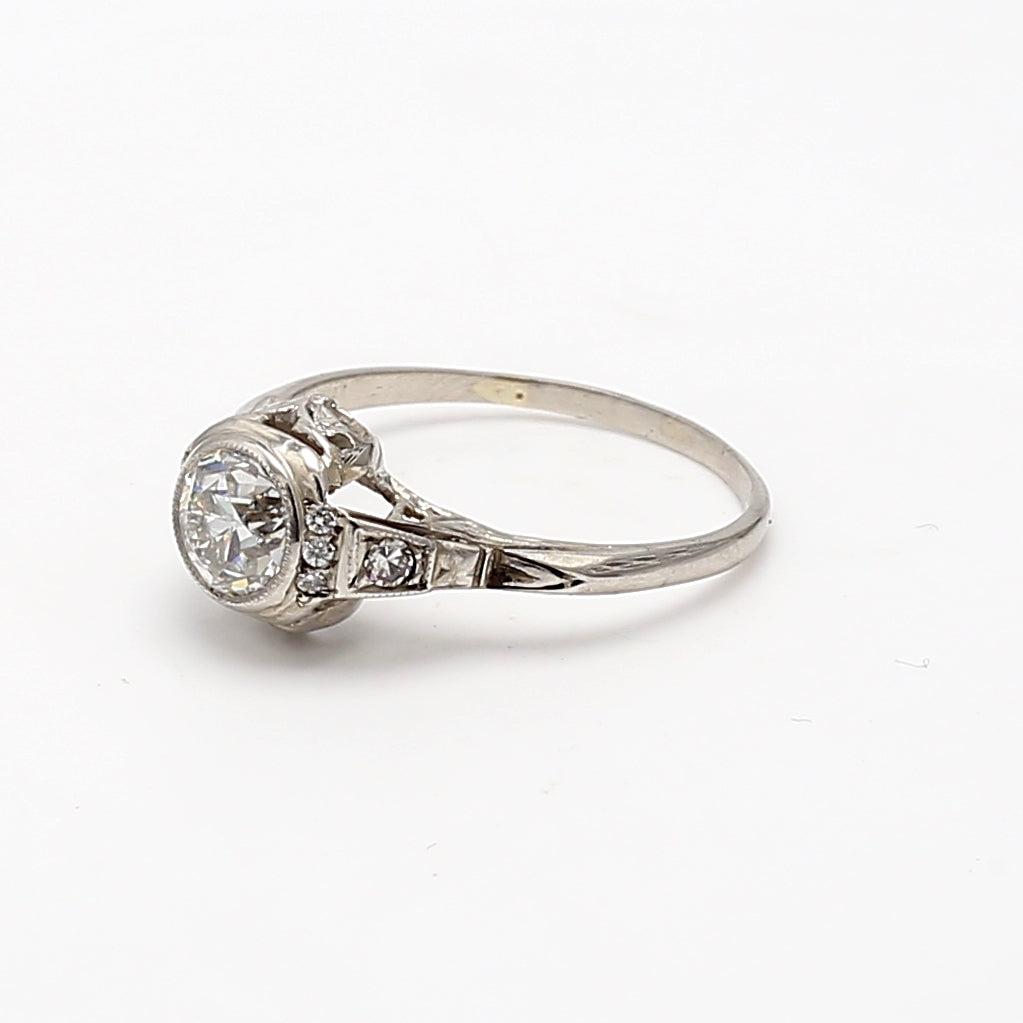 0.82 Carat Old European Cut G VS1 Diamond Platinum Art Deco Ring