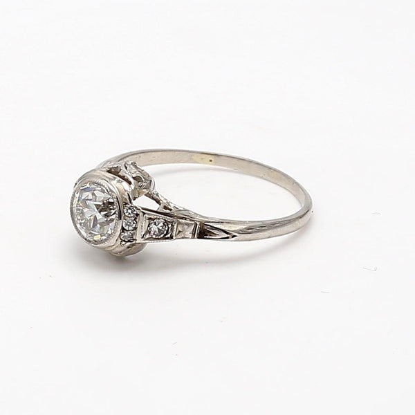 0.82 Carat Old European Cut G VS1 Diamond Platinum Art Deco Ring