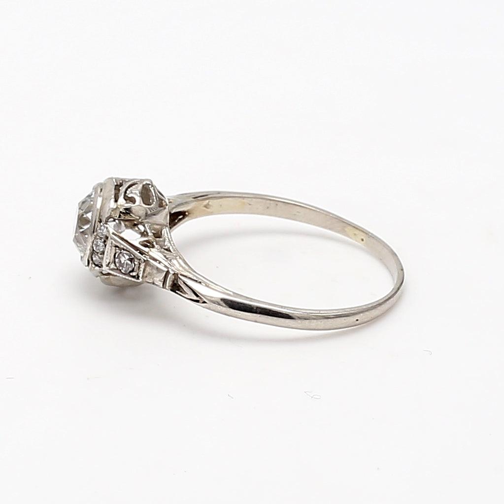 0.82 Carat Old European Cut G VS1 Diamond Platinum Art Deco Ring
