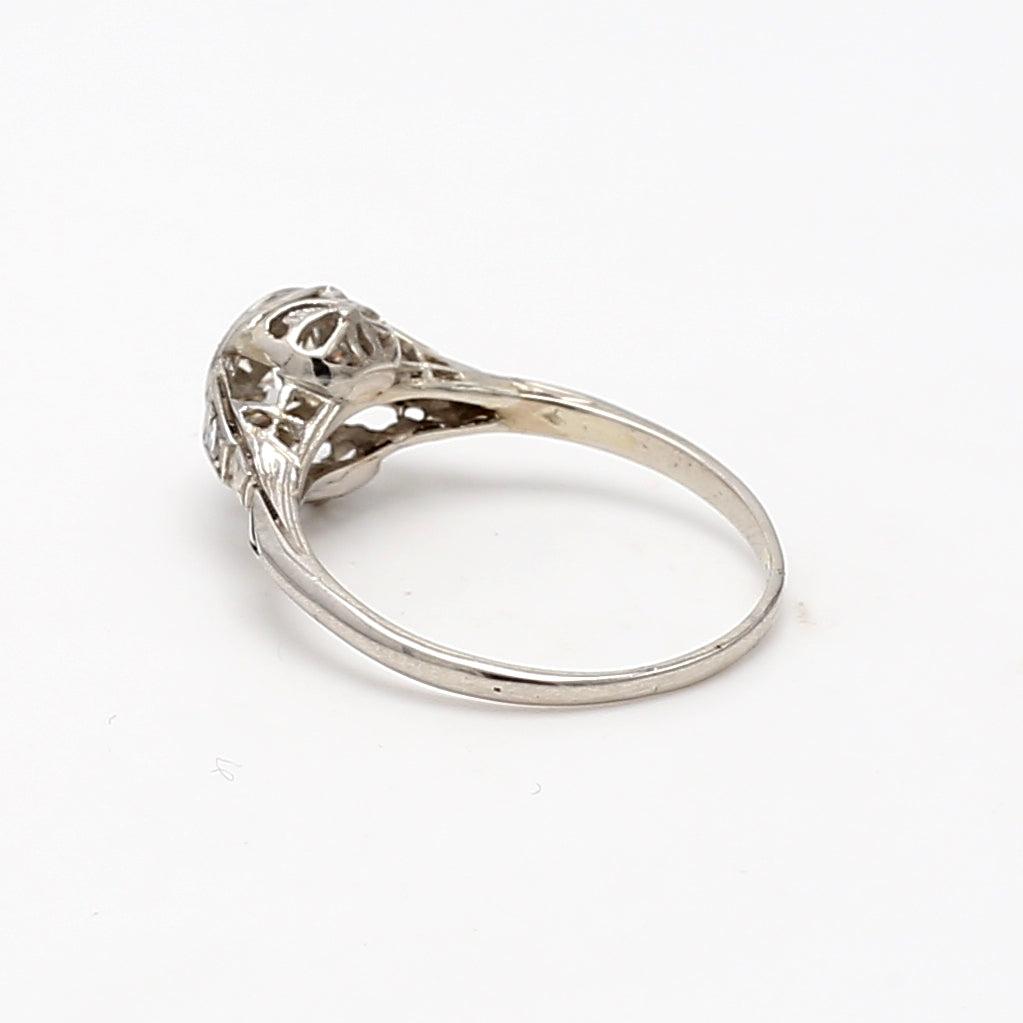 0.82 Carat Old European Cut G VS1 Diamond Platinum Art Deco Ring