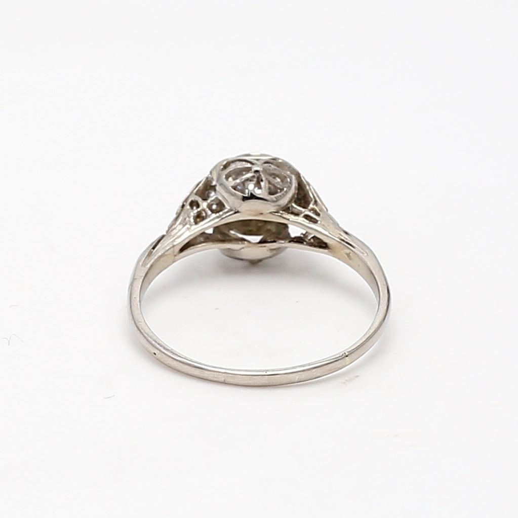 0.82 Carat Old European Cut G VS1 Diamond Platinum Art Deco Ring