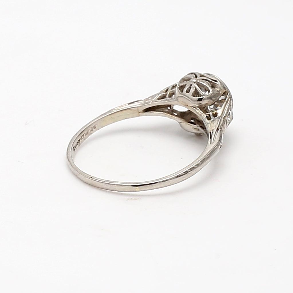 0.82 Carat Old European Cut G VS1 Diamond Platinum Art Deco Ring