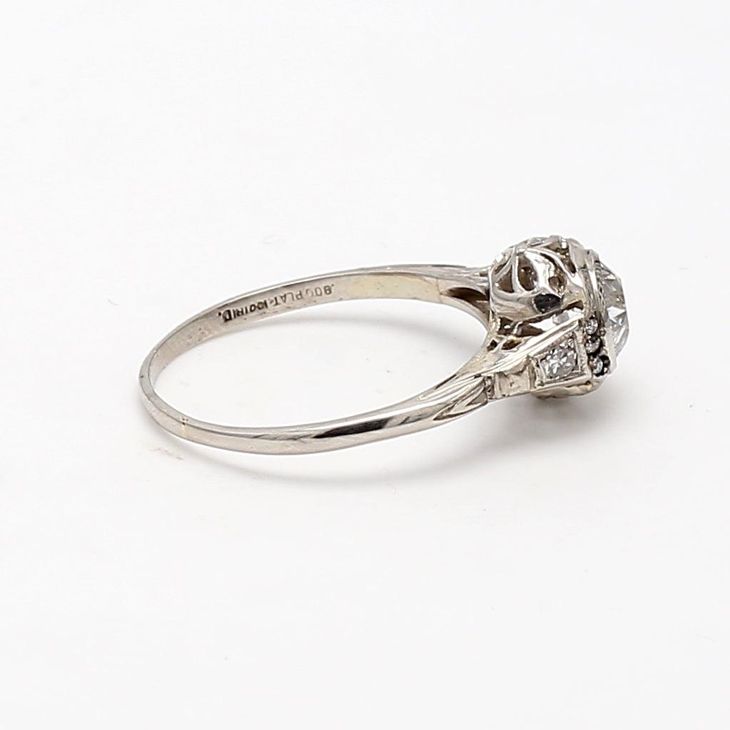0.82 Carat Old European Cut G VS1 Diamond Platinum Art Deco Ring