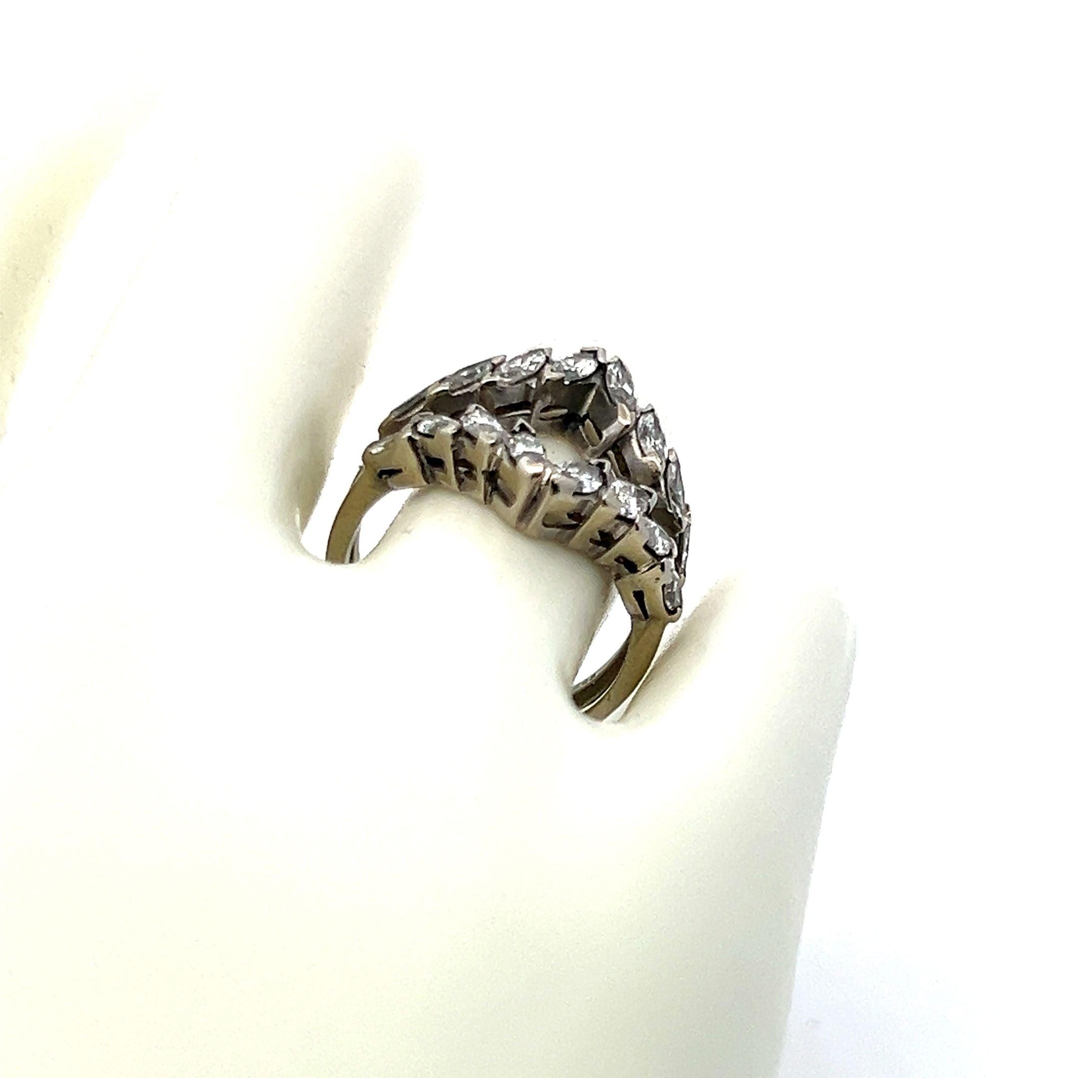 1.00 Carat Marquis Shape H I1 Diamond 14 Karat White Gold Ring Guard Ring