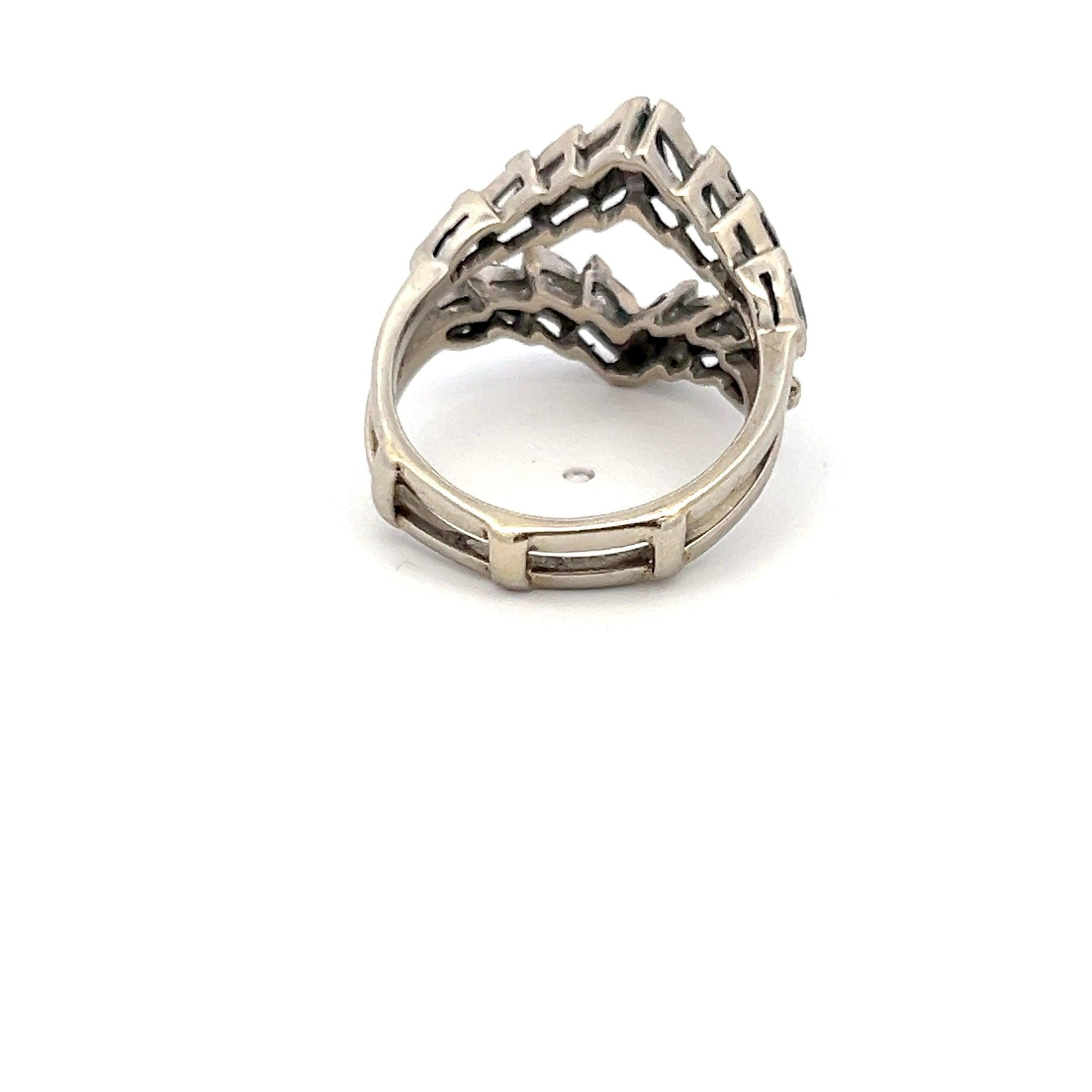 1.00 Carat Marquis Shape H I1 Diamond 14 Karat White Gold Ring Guard Ring