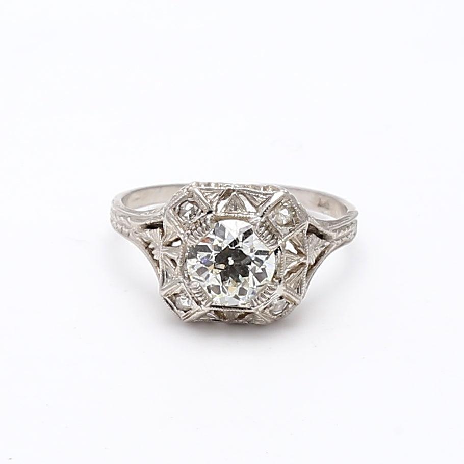 1.00 Carat Old European Cut K VS2 Diamond Platinum Wedding Ring