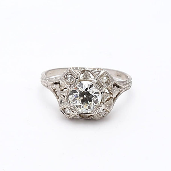 1.00 Carat Old European Cut K VS2 Diamond Platinum Wedding Ring