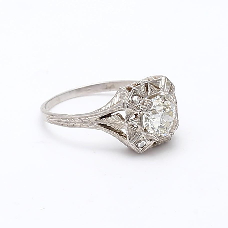 1.00 Carat Old European Cut K VS2 Diamond Platinum Wedding Ring
