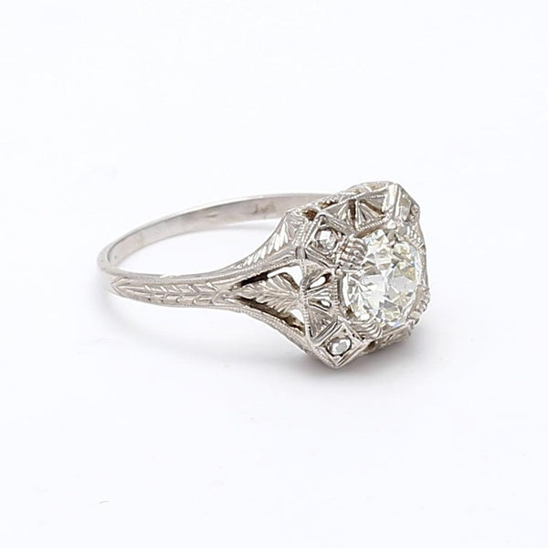 1.00 Carat Old European Cut K VS2 Diamond Platinum Wedding Ring