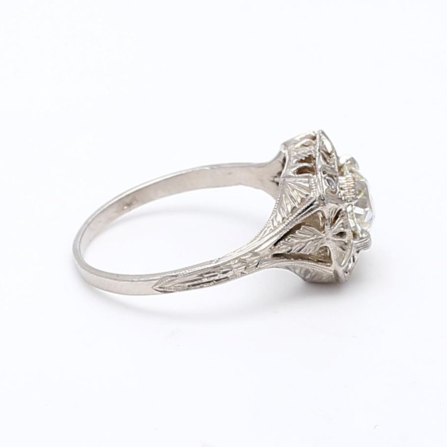 1.00 Carat Old European Cut K VS2 Diamond Platinum Wedding Ring