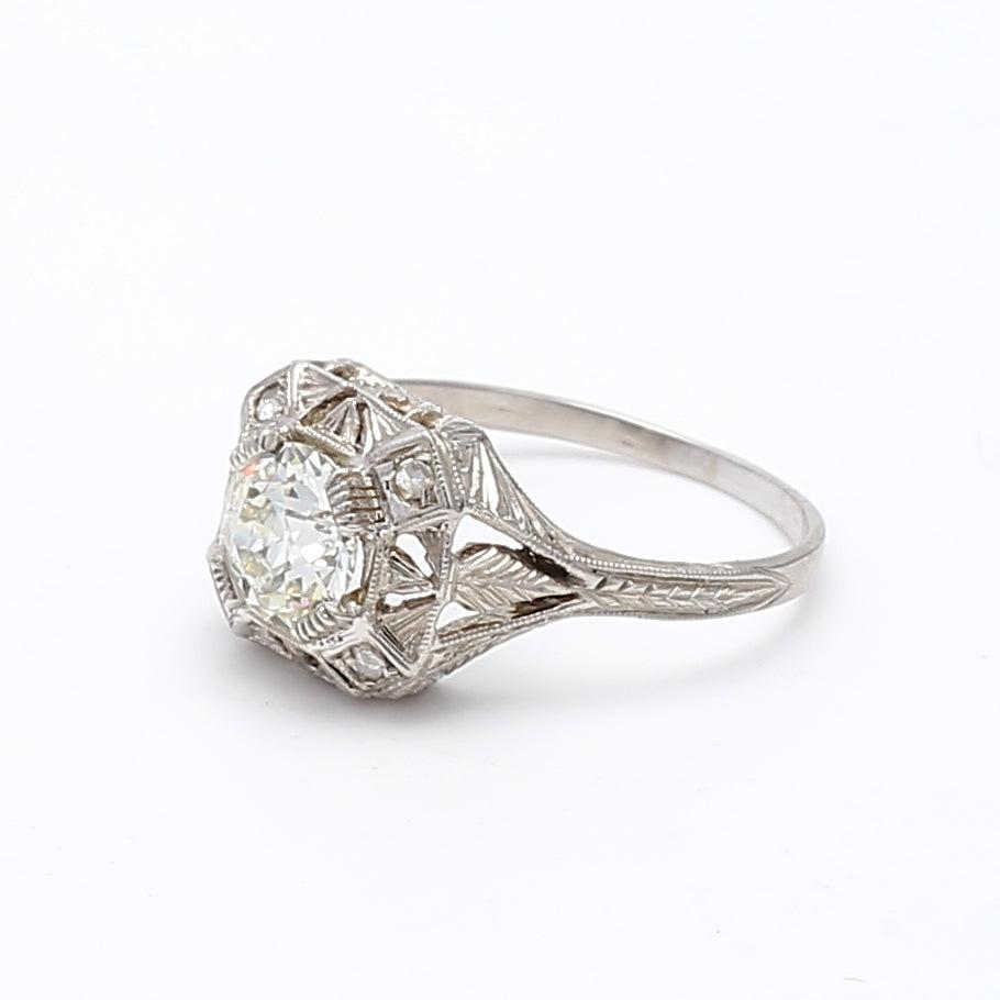 1.00 Carat Old European Cut K VS2 Diamond Platinum Wedding Ring