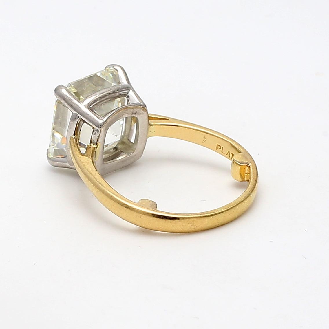 10.42 Carat Asscher Cut L VS1 Diamond 18K YG and Platinum Wedding Ring