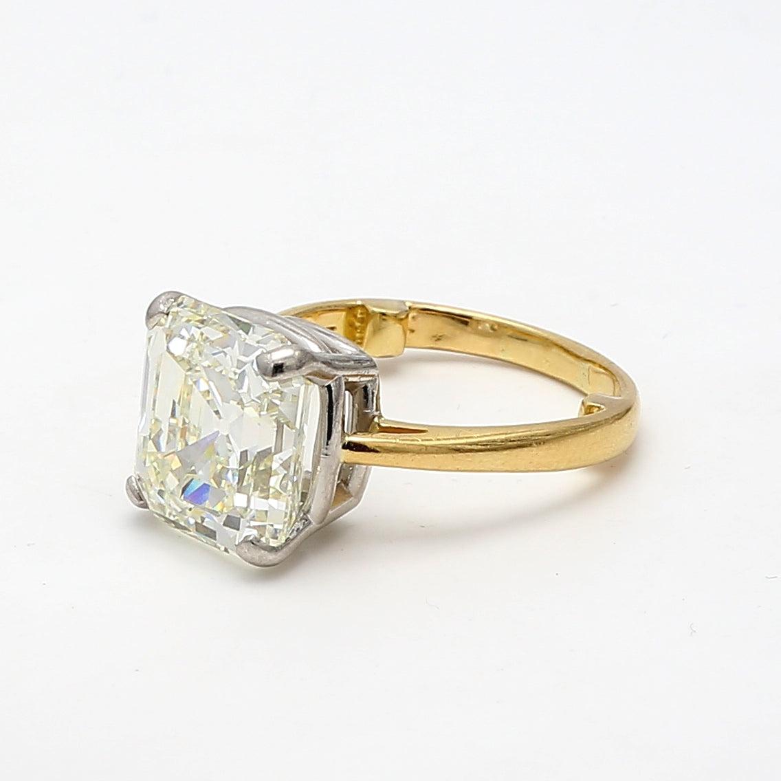 10.42 Carat Asscher Cut L VS1 Diamond 18K YG and Platinum Wedding Ring