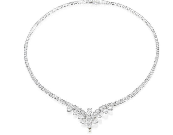 10.50ct Round Brilliant & Pear Shape Diamond Station Necklace in 18K White Gold