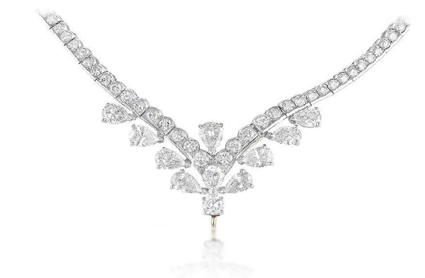 10.50ct Round Brilliant & Pear Shape Diamond Station Necklace in 18K White Gold