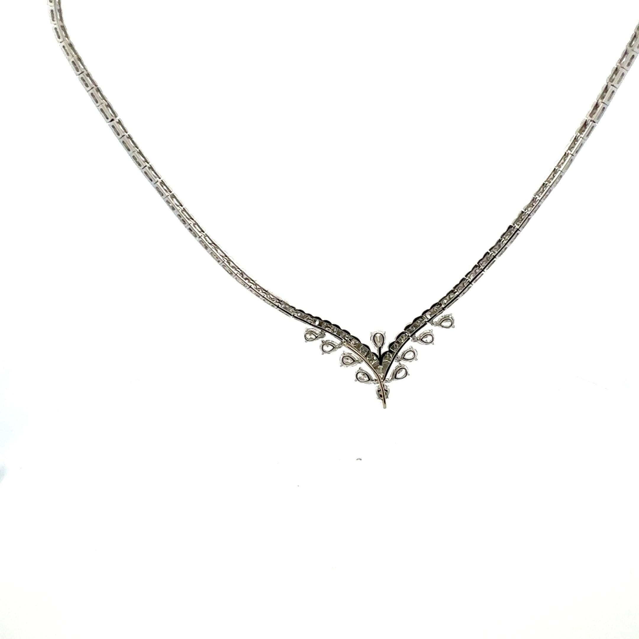 10.50ct Round Brilliant & Pear Shape Diamond Station Necklace in 18K White Gold