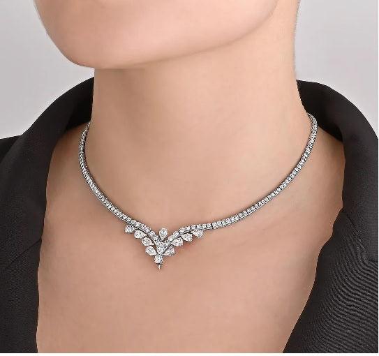 10.50ct Round Brilliant & Pear Shape Diamond Station Necklace in 18K White Gold