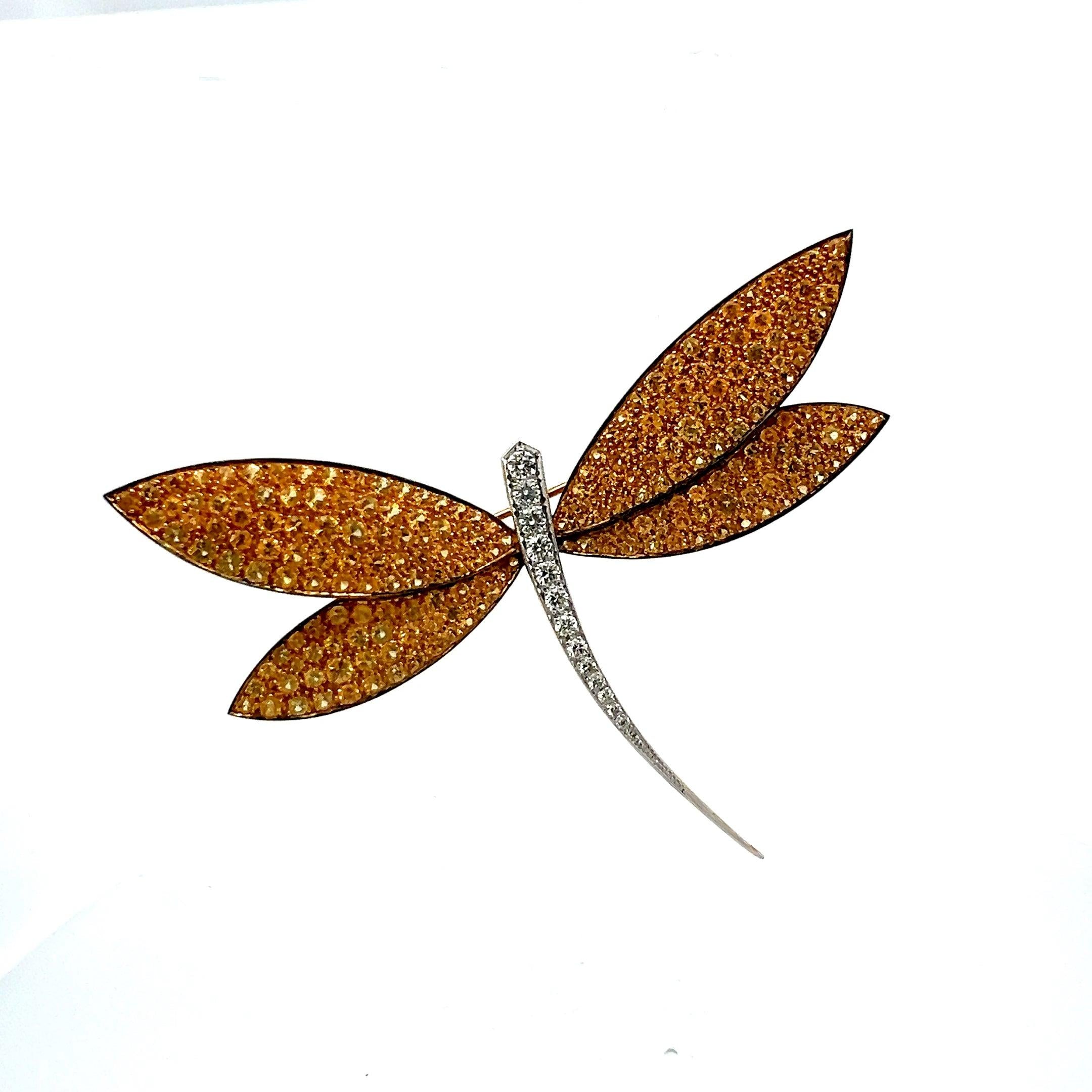 11.00 Carat Sapphire 1.10 Carat Round Diamond 18K Two Tone Gold Pin Brooch
