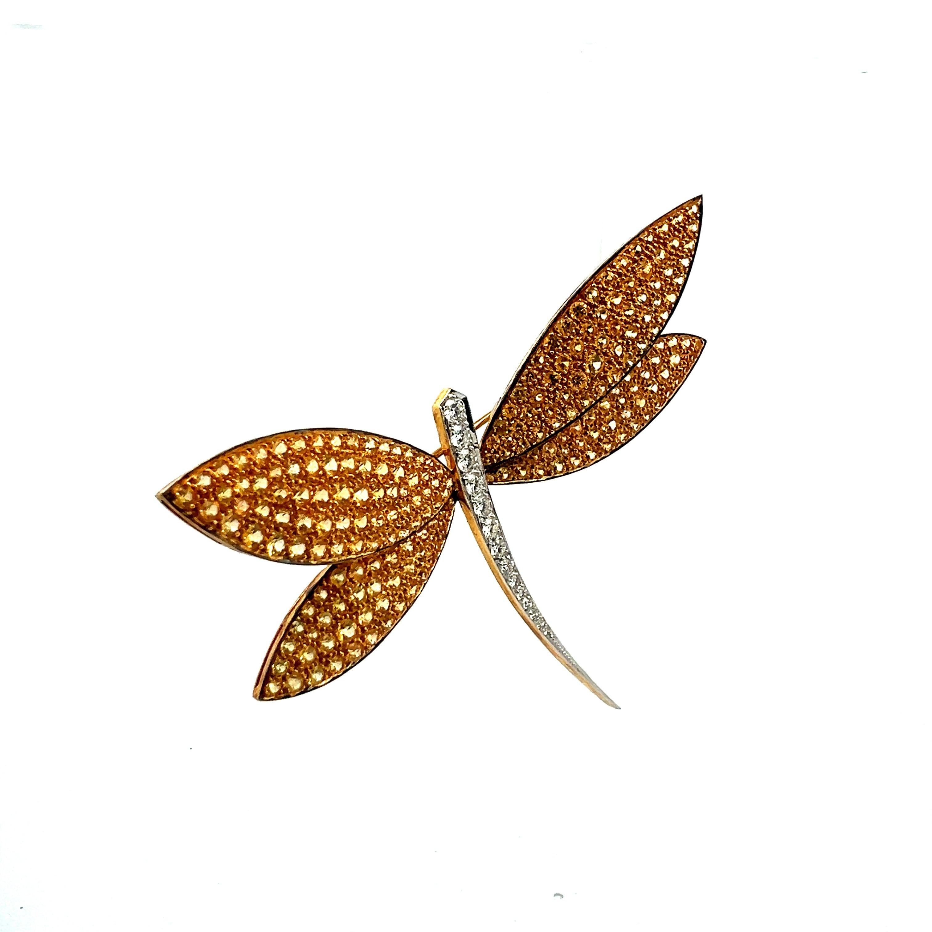 11.00 Carat Sapphire 1.10 Carat Round Diamond 18K Two Tone Gold Pin Brooch