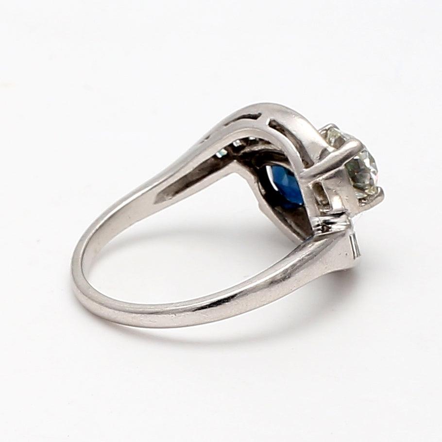1.10 Carat Circular Brilliant Cut J SI1 Diamond and Sapphire Platinum Two-Stone